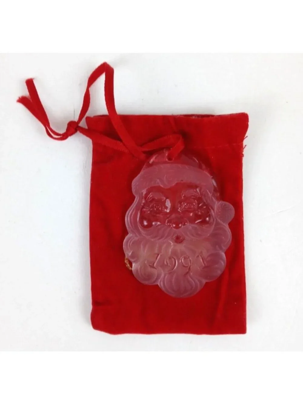 Vintage 1991 Avon Collectible Crystal Santa In Closable Soft Santa Bag Pouch
